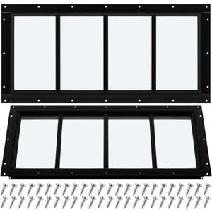 Tandefio 2 Pack Shed Window 10" x 23" Chicken Coop Flush Mount Windows with Tempered Glass, Aluminum Frame Black Outdoor Fixed for Chicken Coop Barn Playhouse Garage Basement with Screws