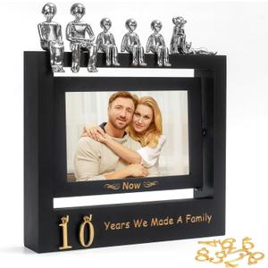 Then & Now Anniversary Picture Frame 1~99 Years Anniversary Wedding Engagement Photo Frame with Family Statue - Anniversary Wedding Gifts For Wife Him - Bridal Shower Wedding Ideal Gifts for Couple Holds 2 4x6 Inches Photos - Black