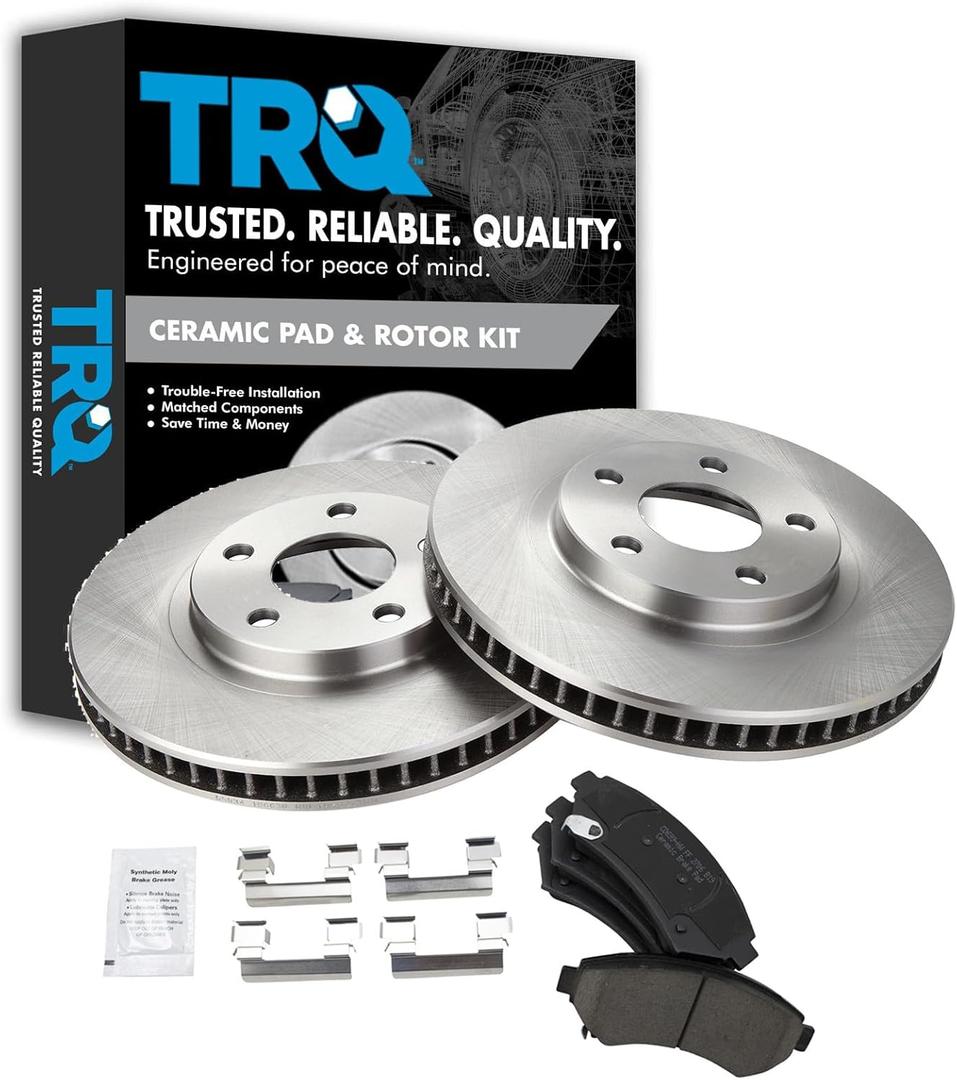 TRQ Front Brake Pad & Rotor Ceramic Rotors Compatible with 1997-2005 Buick LeSabre Riviera Cadillac DeVille Eldorado Seville 2000-2005 Chevrolet Impala Pontiac Bonneville 1997-2003 Oldsmobile Aurora