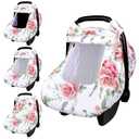 Baby Carseat Cover Girls, Pea Pod Floral Infant Car Seat Covers Canopy for Newborn with 2 Layers Windows of Breathable Mesh/Fabric, Lightweight Polyester/Minky Dot Backing, Snug Fit Most Baby Car Seat (Pink)