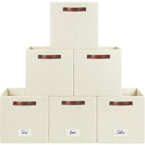 FinishingBo 6-Pack Storage Cubes with Handles & Label Holders Basket, Closet Cube Home Organizer Bins(Beige, 13 x 13 x 13 inch)