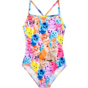 Belovance Girls Swimsuits One Piece Bathing Suit Crossback Straps Cute Toddler Kids Pool Beach Swimwear Quick Dry 4-12 Years (6-7 Years, Rainbow Cat)