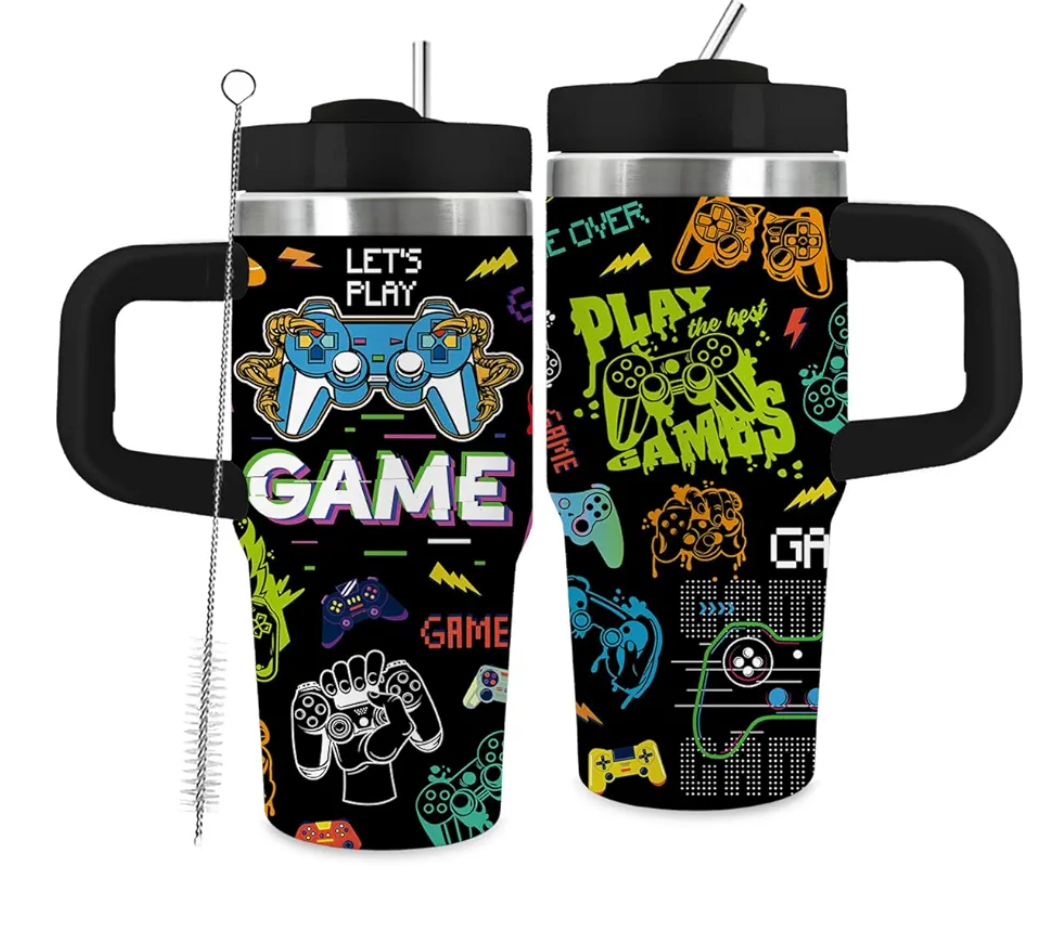 Gaming Gamer Gifts for Men, Video Game 14oz Tumbler, Gamings Gamepad Tumblers for Adults, Birthday Gifts Gaming Mugs for Gamer Room Decor for Son