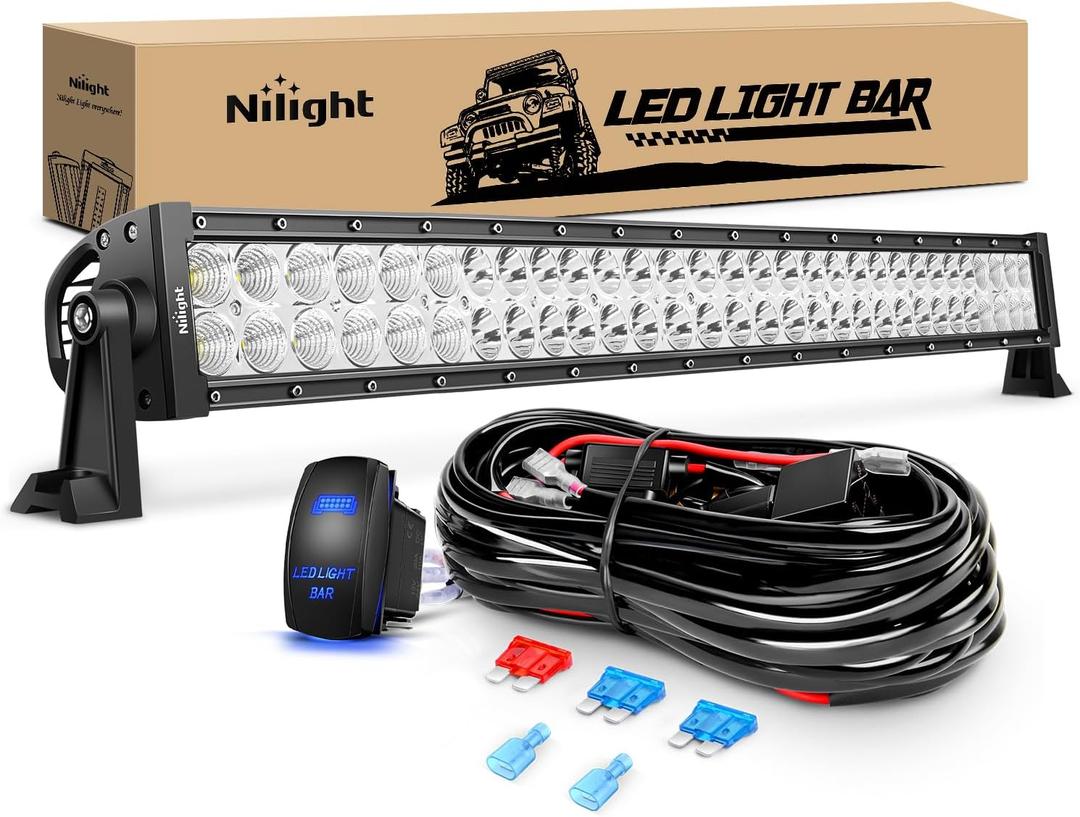Nilight LED Light Bar 32Inch 180W Spot Flood Combo Led Off Road Lights 12V 5Pin Rocker Switch LED Light Bar Wiring Harness Kit, (ZH079), Clear,White (32Inch 180W Light Bar +Wiring Harness)
