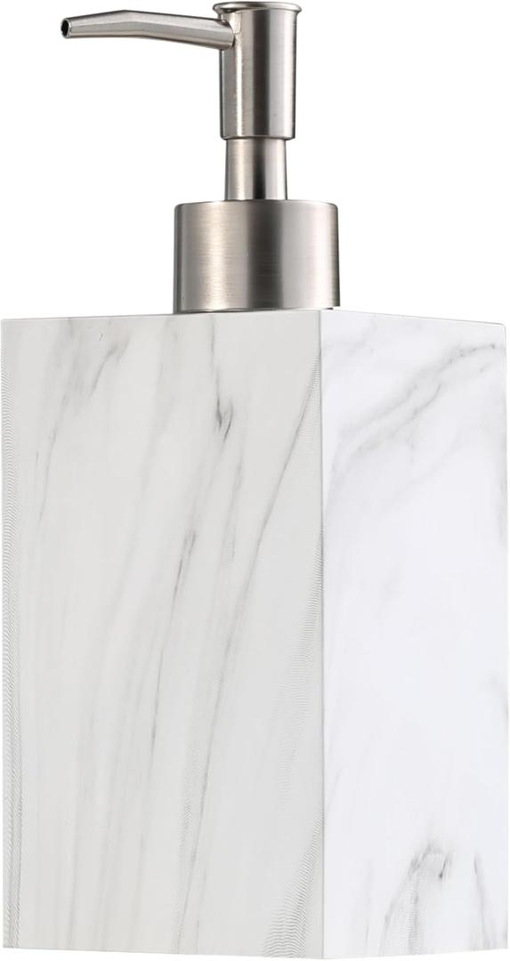 Soap Dispenser Pump, Marble Refillable Dish Hand Soap Dispenser for Bathroom Kitchen Sink Countertop Home Decor Hotel (White)