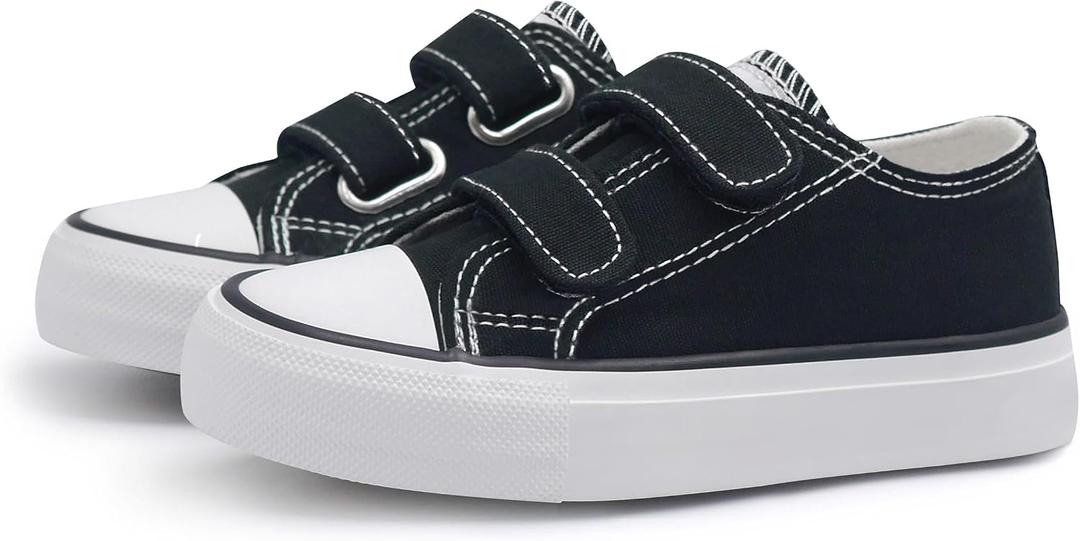 ANTLULU Boys and Girls Canvas Shoes Dual Adjustable Hook and Loop Classic Low Top Kids Sneakers, Size 25