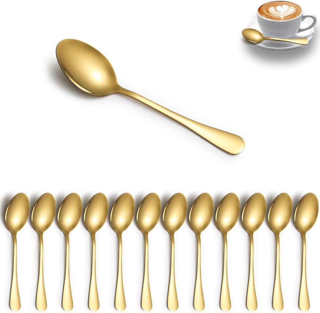 Gold Teaspoons Set Of 12, Stainless Steel Dessert, Coffee Spoon, Stirring Spoon, Latte For Home, Restaurant, Hotel, Wedding, Event, Parties