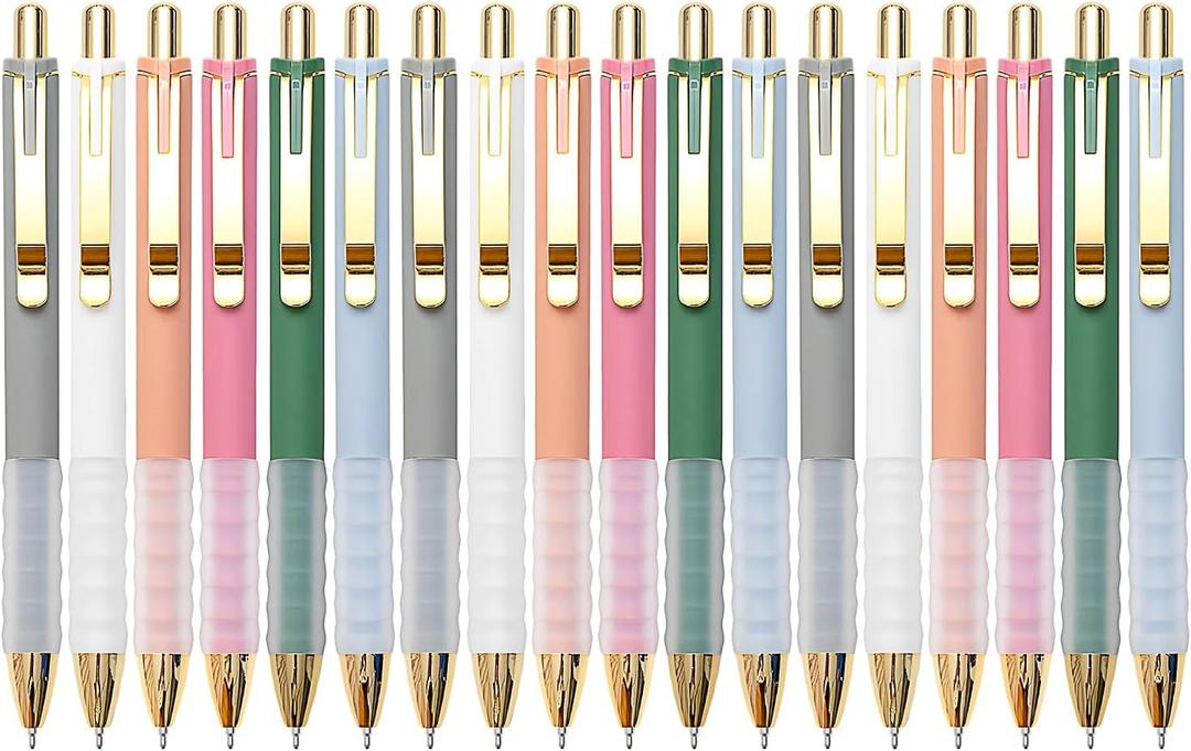 Linbsunne Ballpoint Pens Black Medium Point 1mm with Super Soft Grip Ball Point Pen for Men Women Retractable(gold-18 pcs)