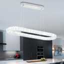 Flashing God 40inch LED Crystal Ring Chandelier Modern Linear Pendant Light Kitchen Island Oval Ring Chandeliers for Dining Room Dimmable 3000K-6000K