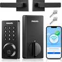 Philips WiFi Smart Door Lock with Handle, Built-in WiFi App Remote Control, Keyless Entry Door Locks for Front Door, Smart Deadbolt Auto Lock, Support Alexa & Google, IP54 Waterproof, Matte Black