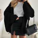 PRETTYGARDEN Womens Oversized Cardigan Sweaters 2026 Fall Long Lantern Sleeve Knit Open Front Lightweight Sweater (Medium, Black)