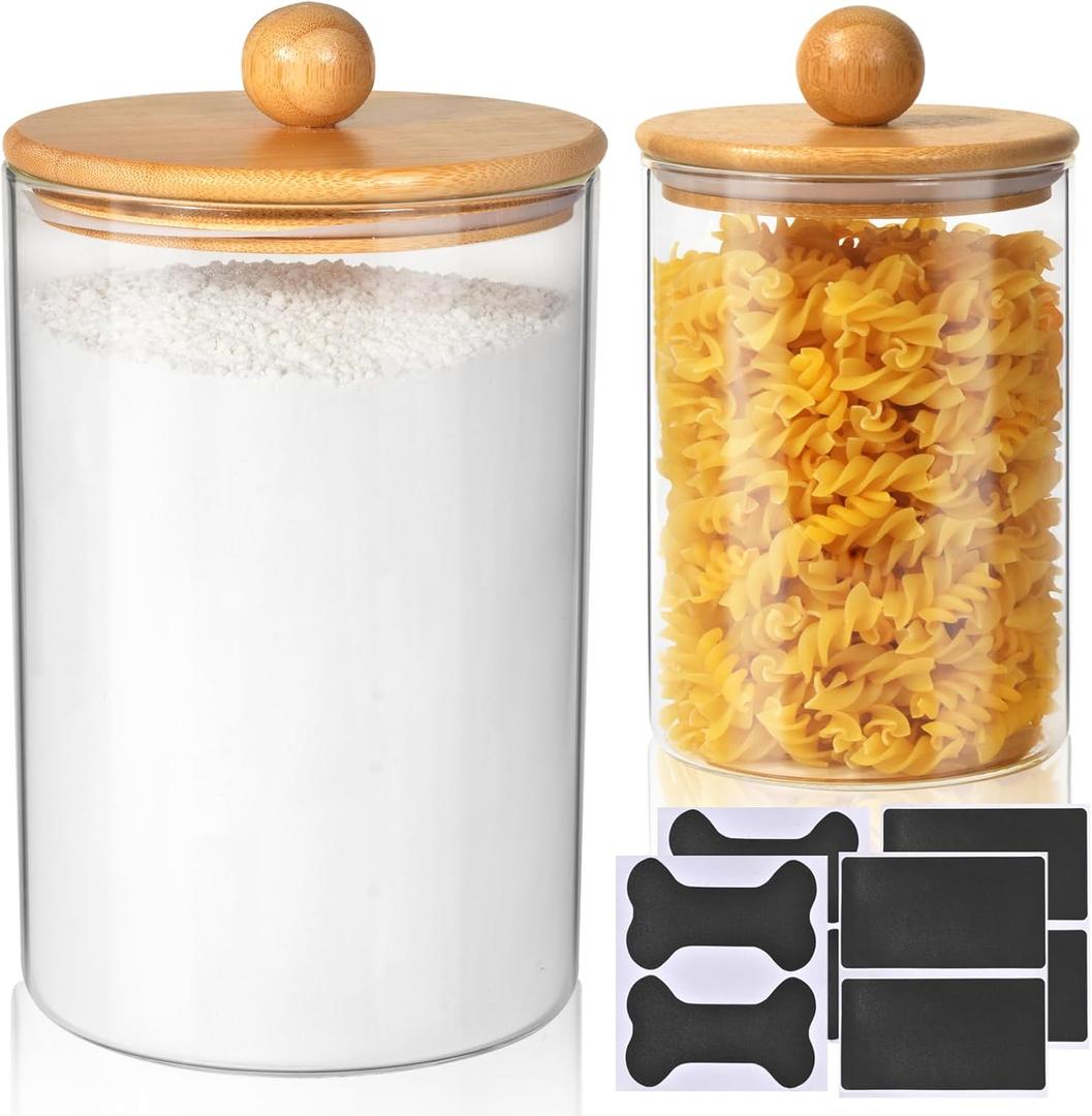 Glass Jar with Bamboo Lid Set of 2 (102 Oz/42 Oz), Airtight Storage Cookie Jar for Flour, Pasta, Candy, Dog Treats, Snacks, Glass Organization Canisters for Kitchen, Pantry & Bathroom