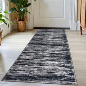 2x5 Modern Abstract Runner Rug for Hallways, Black Super Soft Hallway Decor Kitchen Rugs with Non-Slip, Non-Shedding Washable Rug for Hallways Entryway Bedroom Indoor