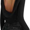 MakeMeChic Women's Backless Tops Long Sleeve Crew Neck T Shirts Fitted Y2k Going Out Top M