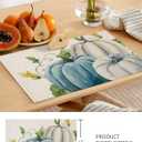 White Blue Pumpkin Floral Placemats Set of 6, Thanksgiving Cotton Linen Heat-Resistant Washable Table Mats Placemat for Holiday/Dining/Indoor/Outdoor/Party Table Decoration,