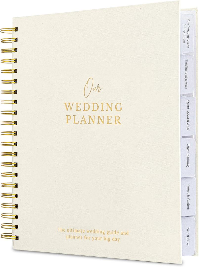 Timeless Premium Linen Wedding Planner Book and Organizer  Wedding Planning Book, Comprehensive Keepsake & Countdown Binder, Perfect Engagement Gift for Women, 11" x 9" (Cream)