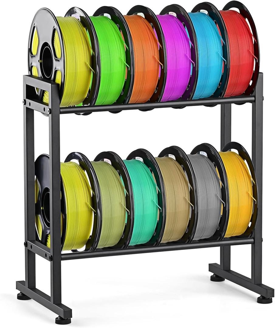 MAYJOY Desktop 3D Printer Filament Storage Rack 2-Tier Metal Spool Holder, Filament Organizer for 3D Printing, Tabletop Rack for PLA/ABS/TPU, Fits 10-12 Spools, Ideal for Home, Office, Workshop