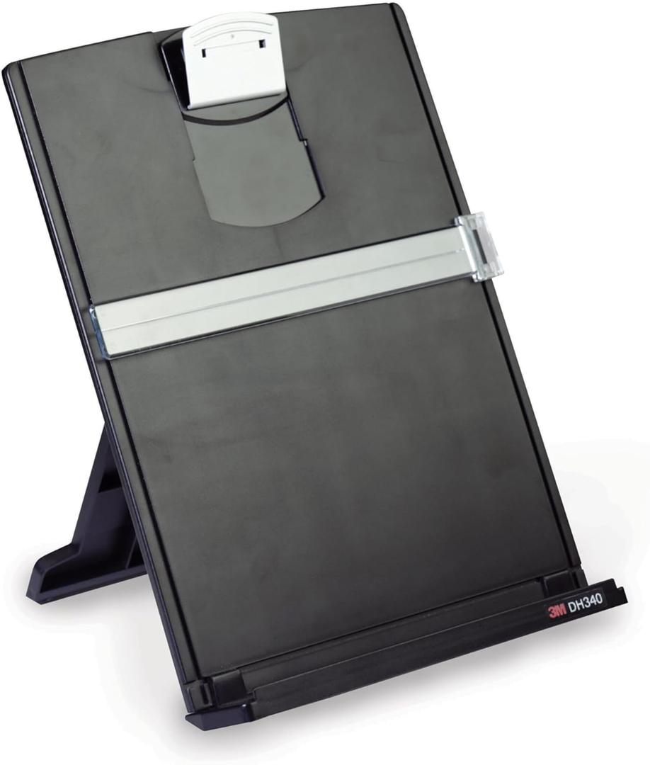 3M Desktop Document Holder Copy Holder, Adjustable Clip Holds Portrait and Landscape Documents for Easy Viewing, Bottom Ledge Has Lip to Keep up to 150 Sheets Securely in Place, Black (DH340MB)