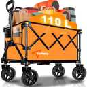 Collapsible Wagon Cart with Wheels, Heavy DutyFoldable Wagon Cart with 230lbs Weight Capacity, UtilityBeach Wagons Portable for Outdoor, Grocery, Camping,Shopping, Orange