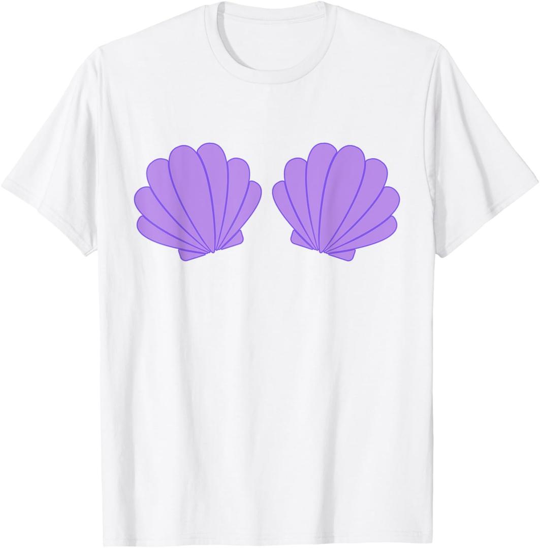Mermaid Purple Seashell Bra Cartoon Graphic Costume T-Shirt L
