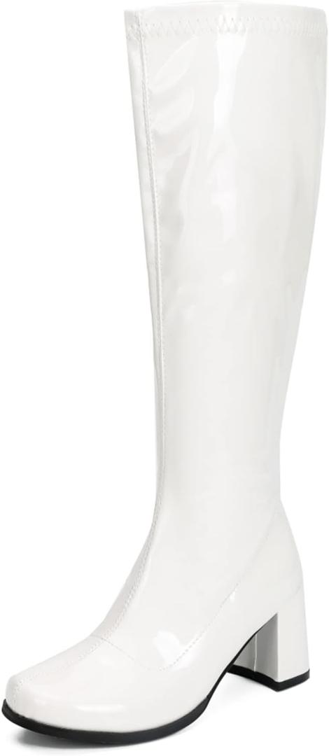 Women's Go Go Boots Over The Knee Block Heel Zipper Boot (8.5, White)