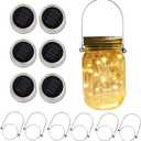 6 Pack Solar Mason Jar Lights for Outside, 30 LED Solar Mason Jar Lids Fairy Lights with 6 Hangers(No Jars) Outdoor Waterproof for DIY Patio Garden Yard Lawn Party Wedding Decoration Warm White