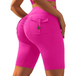 Avanova Women Scrunch Butt Lifting Shorts Biker Short with Pocket Pink S (Pink, S)