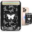 Toycamp Compatible with Magsafe Wallet Magnetic Card Holder - for Women Leather Phone Wallet Fits 7 Cards Slim RFID Card Holder for iPhone 16/15/14/13/12 for Samsung S25 Ultra/S24 Ultra, Butterfly Black