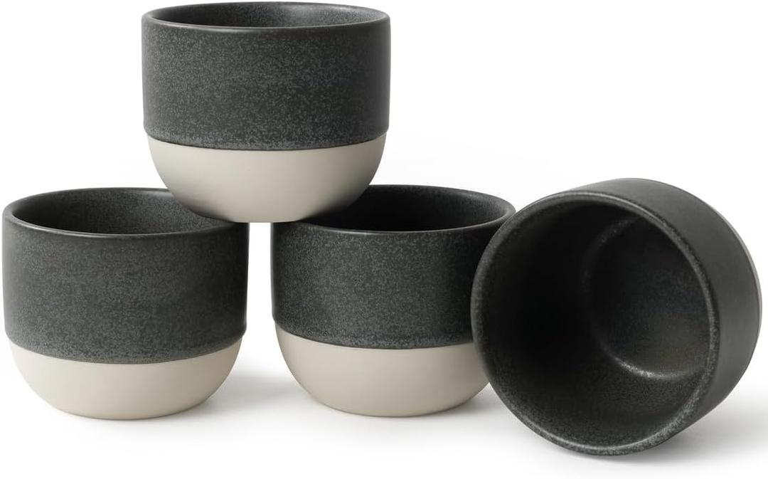 4oz Espresso Cups Set of 4, Ceramic Demitasse Coffee Cups for Espresso, Latte, Cappuccino  Two-Tone Stackable Small Mugs for Home, Cafe, Restaurant  Dishwasher & Microwave Safe (Matte Black-4oz)