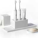 Ceramic Toothbrush Holders for Bathrooms, White Bathroom Accessories Diatomite, Electric Toothbrush Holder Countertop with Toothbrush Holders, Soap Dish Set