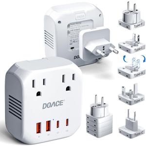 Upgraded 2000W Voltage Converter US to Europe for Hair Dryer - 220V to 110V Converter for European Travel, Power Converter Adapter Combo with 2 PD/QC & UK/AU/US/IT/European Travel Plug Adapters