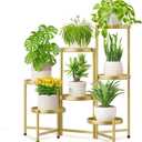 iDavosic.ly 7 Tier Large Plant Stand Indoor, 10 Inch Wide Tall Corner Metal Plant Stands Outdoor for Multiple Plants, Folding Tiered Flower Display Holder Rack Shelf, Gold