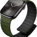 SNBLK Magnetic Watchband Compatible with Apple Watch for Men Women, Silicone Sport Strong Magnet Strap for iWatch Army Green/Black, 44mm/45mm/46mm/49mm/(42mm-Series 3 2 1)