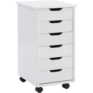 Linon Home Decor Products Corinne Six Drawer Storage, White Wash Rolling Cart