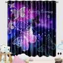 Butterfly Window Curtain Panels Purple Blackout Girls Curtains for Bedroom 2 Panels Curtains 84 inch Length for Girls Bedroom Nursery Room, 82" x 84"