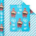 3 x Vnaaem Funny Christmas Wrapping Paper Roll - 17 Inches X 33 Feet - for Adult Women Men - Reversible Holiday Wrapping Paper Blue Naughty Santa Stripe Pattern Great for Holiday