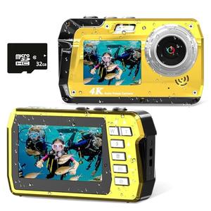 Underwater Camera 4K 48MP Waterproof Digital Camera with 32GB Card, Dual-Screen Selfie (Front & Rear), 10FT/3M Dive for Snorkeling, Surfing, Rafting, Swimming, Travel