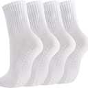 Breslatte Crew Pilates Socks with Grips for Women Non Slip Cotton Grip Socks for Yoga Hospital Barre Home Daily, Medium