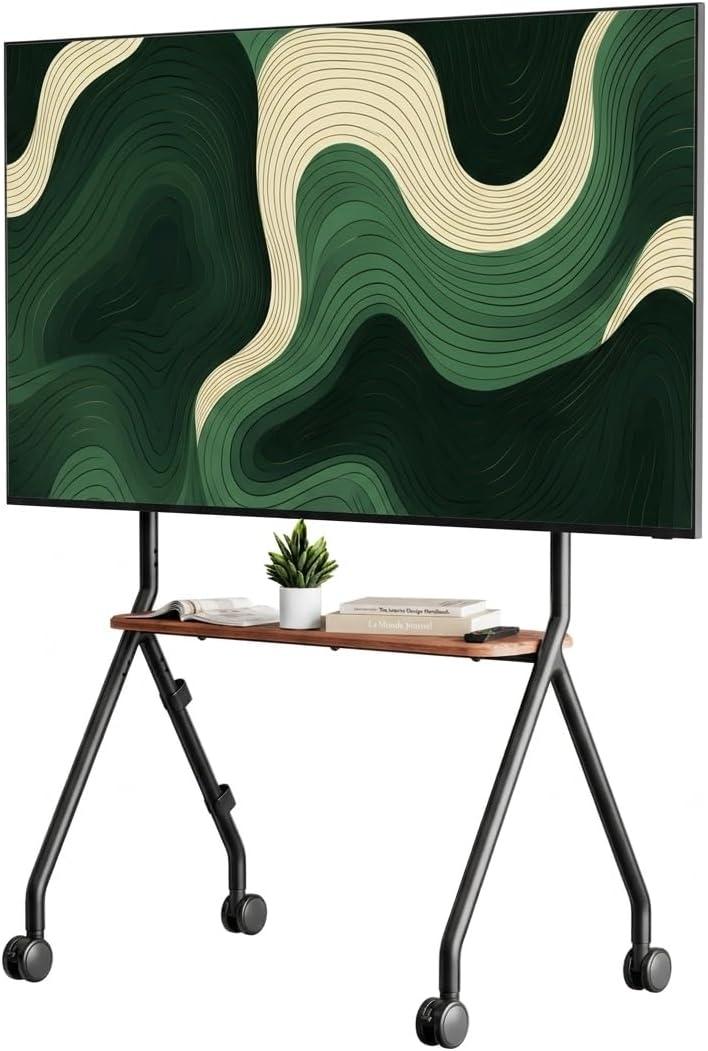 Easel Rolling TV Stand for 49-80 Inch TV Screen up to 110 LBS, Portable TV Stand with Wheels, Rolling TV Cart for Business, Office, School, Home, Black