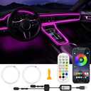 USB Car LED Lights, Interior Car Lights Strip with APP and RF Remote Control, 2 in 1 Ambient Lighting with 157 inches Fiber Optic Music Sync Simple Installation EL Wire Lights