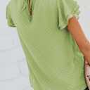 Dokotoo Womens Crewneck Lace Crochet Pom Pom Flowy Short Sleeve Casual Shirts Blouses Tops (Green, L)