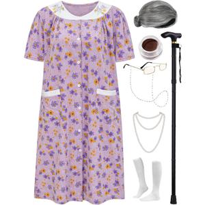 Old Lady Costume for Women 100 Days of School Halloween 100th Day Dress up (Large-X-Large)