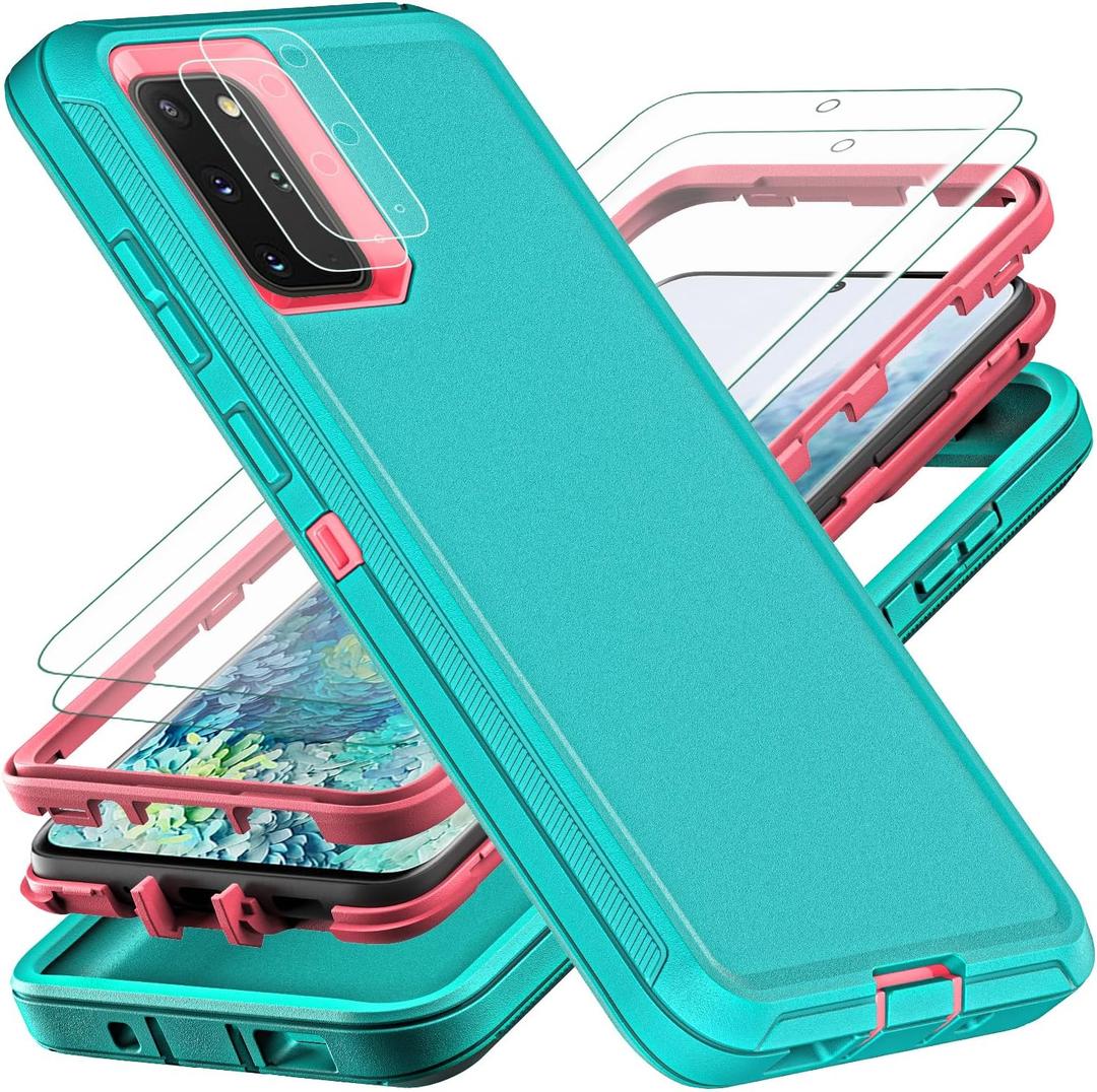 for Samsung Galaxy S20 Plus Case, Military Grade Shockproof/Drop Proof/Dust Proof Case with 2Pcs Self Healing Flexible TPU Screen Protector & Camera Lens Protector (Aqua Blue/Pink)