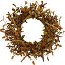 20 inch Fall Wreath Autumn Eucalyptus Harvest with Leaves,Mixed Grain for Front Door Farmhouse Indoor Outdoor Festival Home Thanksgiving Decor, Orange Leaves S