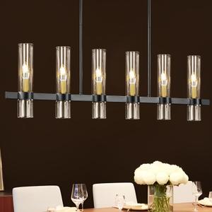 Modern Black Farmhouse Chandelier, 6 Light Linear Island Light Fixture with Adjustable Height, Modern Farmhouse Decor, Hanging Light for Living Room Dining Room Porch Foyer Hallway, 42.52in, E12 Base