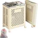 Plastic Laundry baskets,Folding Laundry Basket with Wheels,46L Laundry Basket on Wheels and Handles,Rolling Laundry Hamper With Laundry Bag,It is Easy to Move for Bathroom, Dorm,Laundry Room,Beige