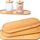 Chengu 3 Pcs Bamboo Vanity Trays for Bathroom Small Wooden Serving Tray for Bathroom Counter Food Appetizer Tea Dessert Kitchen Candle Tissue Toilet Tank Home Decor, 11 x 4 Inch(Oval Edge Style)
