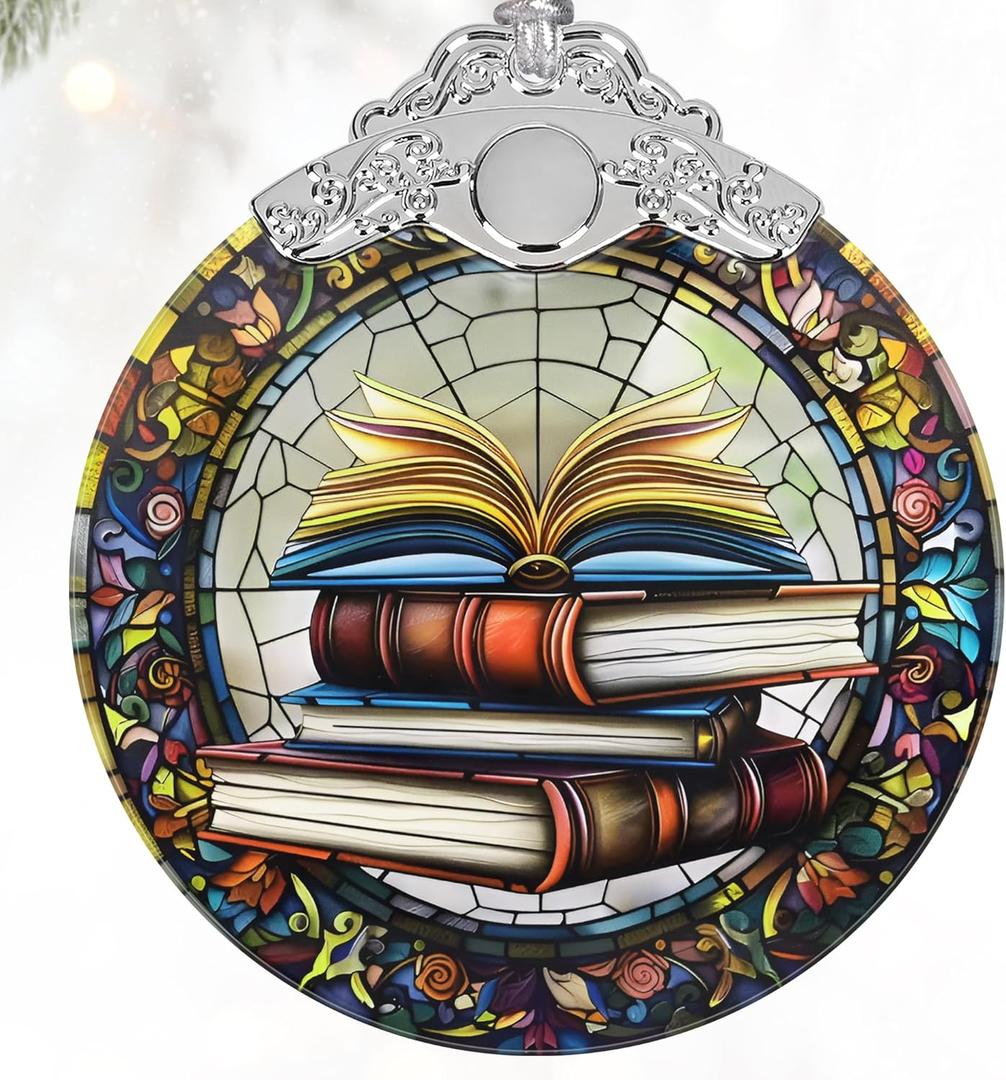 Book Lovers Gifts: Stained Glass Book Ornaments for Christmas Tree