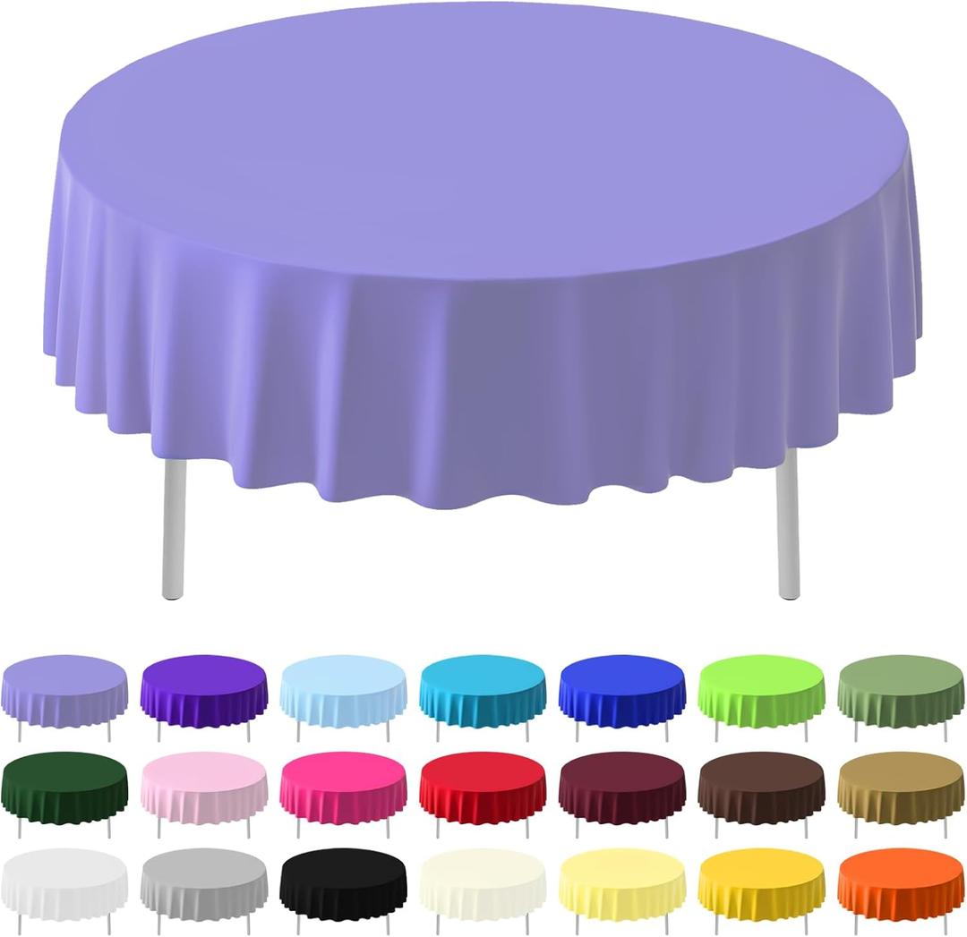 2 x 3 Pack Plastic Table Cloth Round 84 inch Plastic Tablecloth Disposable Round Cover Leakproof for Parties, Picnic, Camping, Birthday, Weeding (Light Purple)