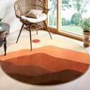 Round Area Rug 4ft, Mountain Circle Rug Print Round Kitchen Rugs Non Slip Washable Entryway Rug, Low Pile Soft Circular Carpet for Living Room Bedroom Decor(Brunt Orange)